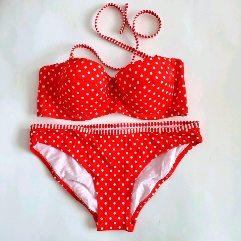 Asos Red and White Polka-dot Bikini Set